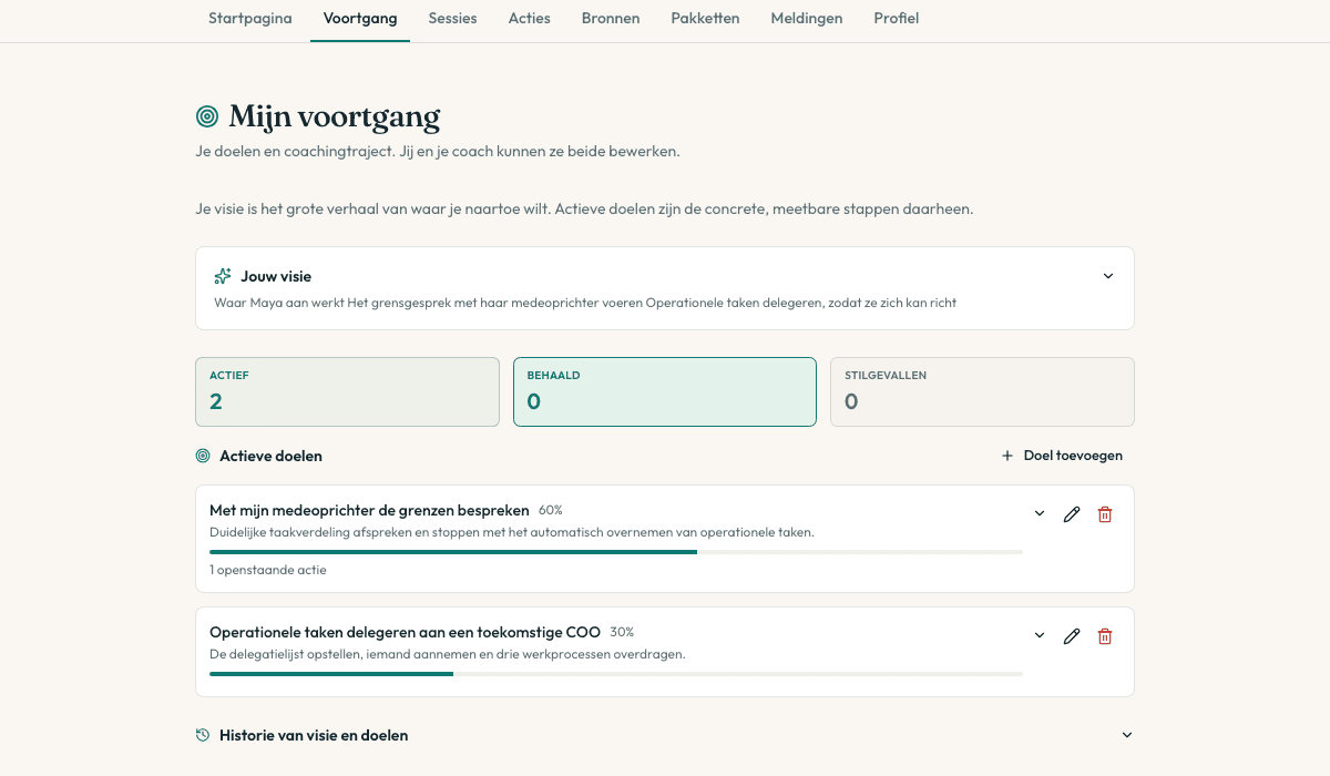 De voortgangsweergave van het cliëntportaal